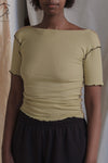 BASERANGE France organic cotton ruffled textured T-shirt BAS-TTVN-RB-AU23-HUILV gray green